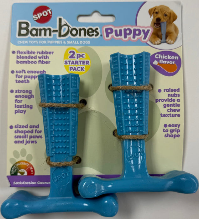 Ethical Pet Bam-Bone Puppy Dog Chew Toy, Blue/Chicken, 4 inches (2 Pack)