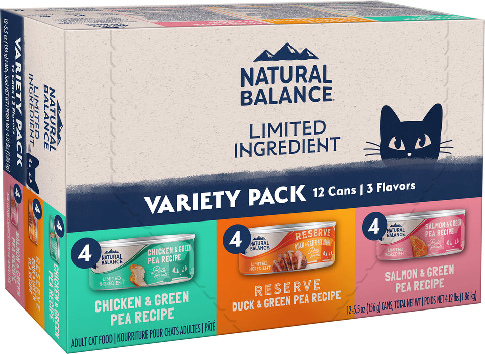 Natural Balance Limited Ingredient Wet Cat Food Variety Pack, Chicken, Duck & Salmon, 5.5 oz, 12-Pack