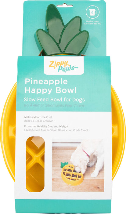 ZippyPaws Happy Bowl Slow Dog Feeder Pineapple, Yellow (Medium)