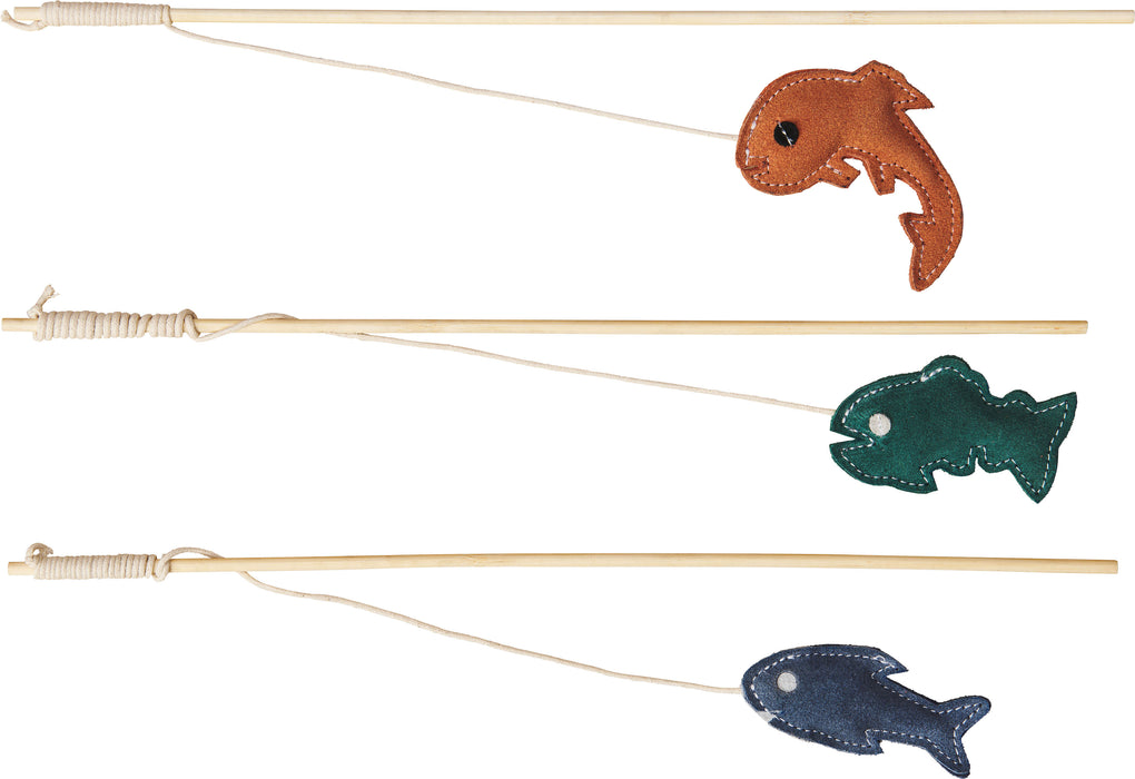 Spot Ethical Products Dura-Fuse Leather Fish Wand Assorted Interactive Cat Toy, 12 in