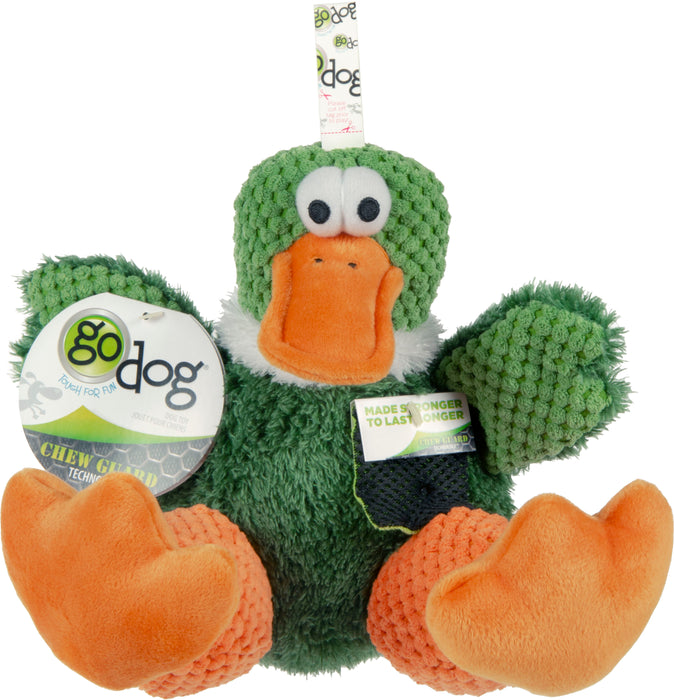 goDog Checkers Sitting Duck Squeaky Plush Dog Toy, Green, Large