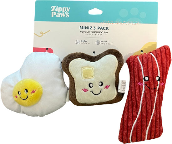 ZippyPaws Miniz Breakfast Foods Squeaky Dog Toy, Small (3 Pack)