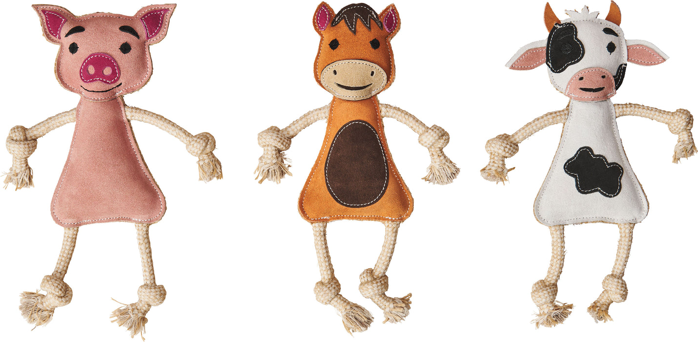 Spot Ethical Products Dura-Fused Color Leather Barnyard Stuff Dog Toy, Assorted, 14 inches