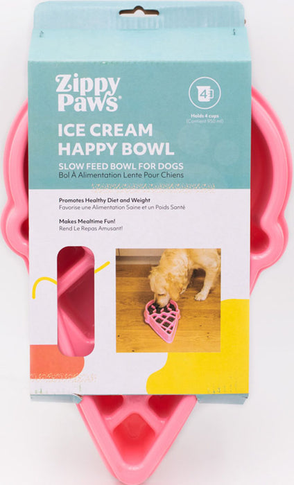 ZippyPaws Happy Bowl Slow Dog Feeder Ice Cream, Pink (Medium)