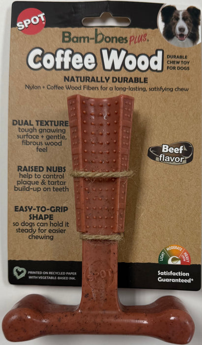 Ethical Pet Bam-Bone Plus Coffee Wood Dog Chew Toy, Beef, 6 inches