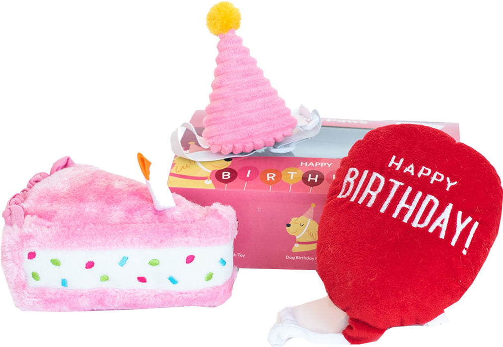 ZippyPaws Birthday Girl Box Plush Dog Toy, Pink MD