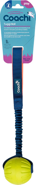 Coachi Tuggi Elastic Ball Super Tough Tug Training Dog Toy, Coral/Navy, Large