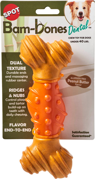 Ethical Pet Bam-Bone Dental Bone Dog Chew Toy, Peanut Butter, 7 inches