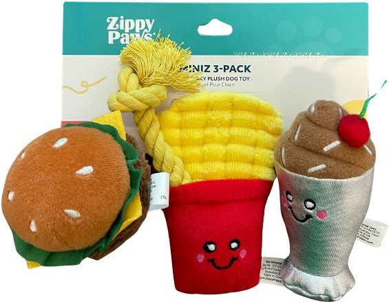 ZippyPaws Miniz Fast Foods Squeaky Dog Toy, Small (3 Pack)