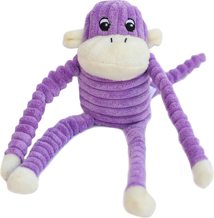 ZippyPaws Plush Spencer The Crinkle Monkey Squeaky Dog Toy, Purple (Small)