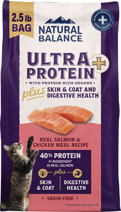 Natural Balance Ultra Protein Plus Skin & Coat & Digestive Health Dry Cat Food, Real Salmon & Chicken, 2.5 lb