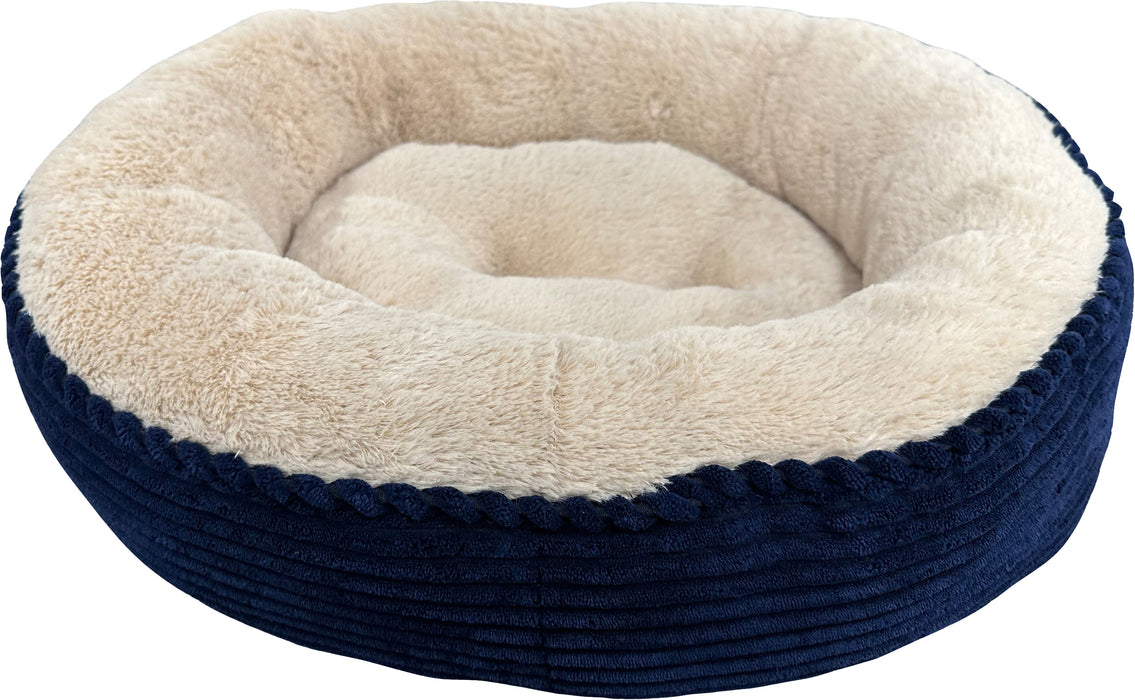 Ethical Pet Sleep Zone Luxe Round Rib Corduroy Pet Bed, Navy, 23 inches