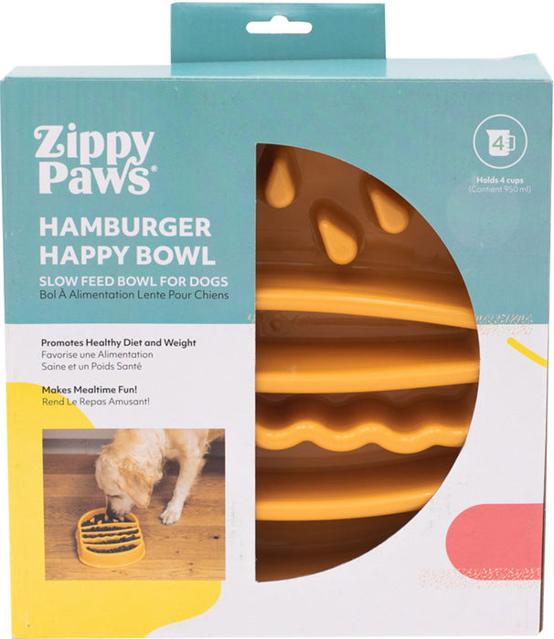 ZippyPaws Happy Bowl Slow Dog Feeder Burger, Orange (Medium)