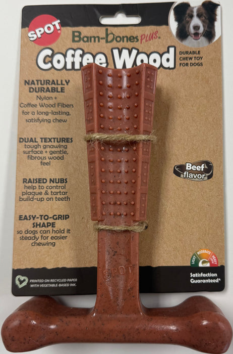 Ethical Pet Bam-Bone Plus Coffee Wood Dog Chew Toy, Beef, 7 inches