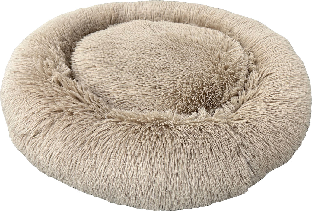 Ethical Pet Sleep Zone Luxe Round Faux Fur Plush Pet Bed, Taupe, 22 inches