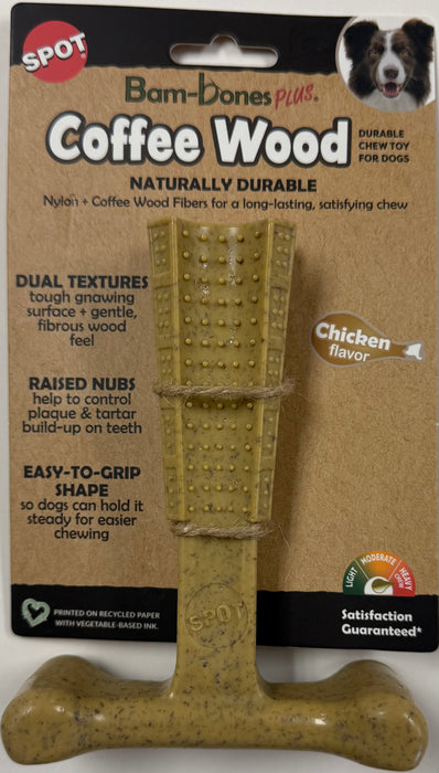 Ethical Pet Bam-Bone Plus Coffee Wood Dog Chew Toy, Chicken, 6 inches