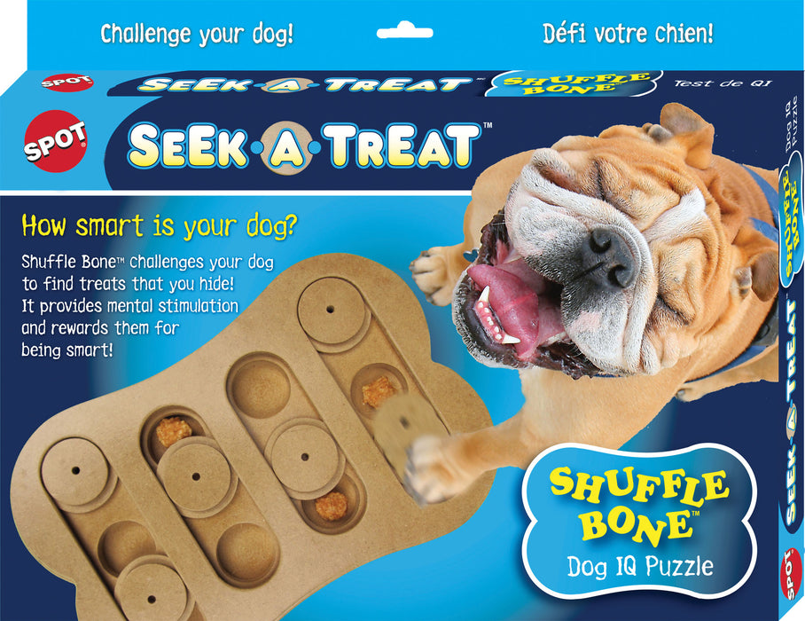 Spot Ethical Products Seek-A-Treat Shuffle Bone Tan Interactive Dog Toy, 9.5 in