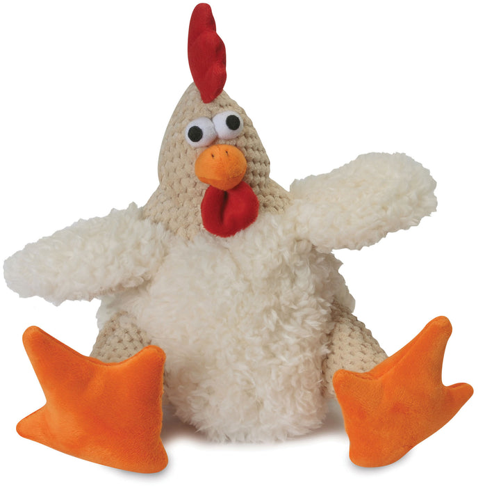goDog Checkers Sitting Rooster Squeaky Plush Dog Toy, White, Large