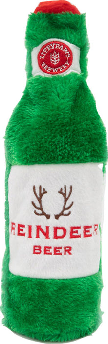 ZippyPaws Holiday Crusherz Reindeer Beer Dog Toy, Green and Red (Medium)