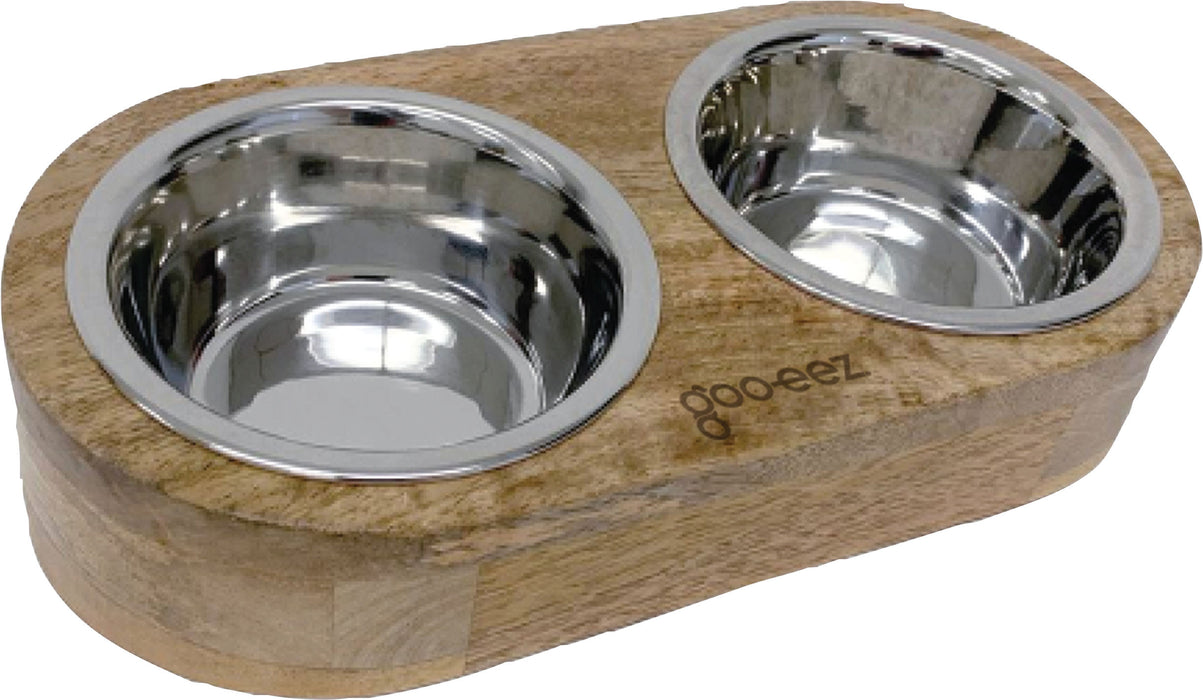 Goo-Eez Inclined Mango Wood Double Feeder