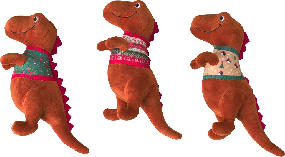 Ethical Pet Spot Holiday Dinosaur Dog Toy, Assorted, 10 inches