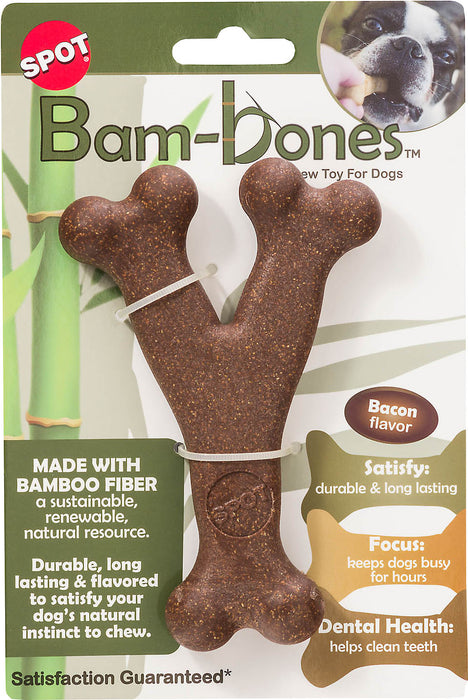 Ethical Pet Bam-Bone Wish Bone Dog Chew Toy, Bacon, 5.25 inches