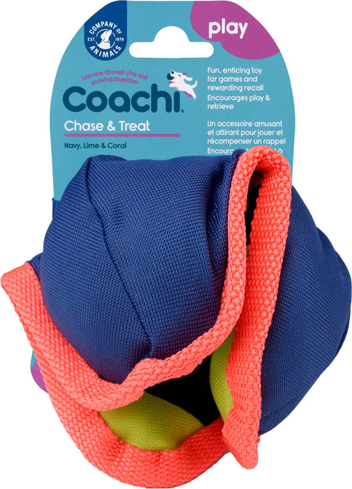 Coachi Chase & Treat Ball Throw and Fetch Dog Toy, Coral/Navy, Medium
