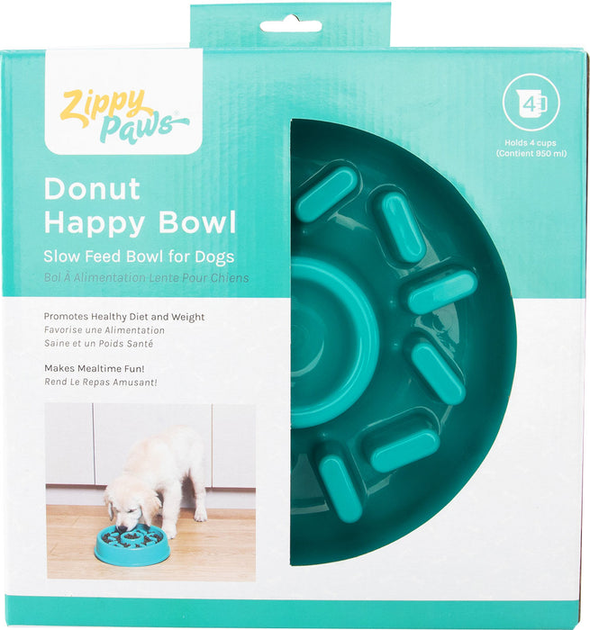 ZippyPaws Happy Bowl Slow Dog Feeder Donut, Green (Medium)