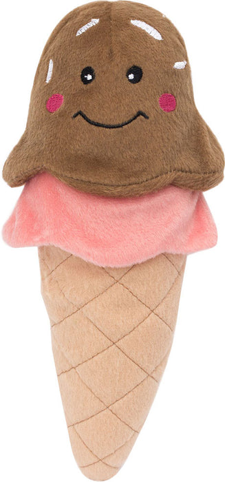 ZippyPaws Nomnomz Ice Cream Plush Dog Toy, Brown and Pink Medium