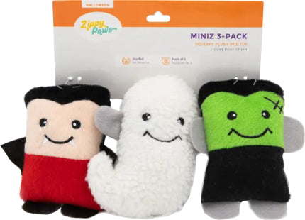 ZippyPaws Halloween Miniz Monster Squeaky Dog Toy, XS (3 Pack)
