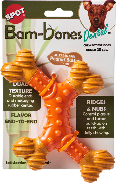 Ethical Pet Bam-Bone Dental X-Bone Dog Chew Toy, Peanut Butter, 6 inches
