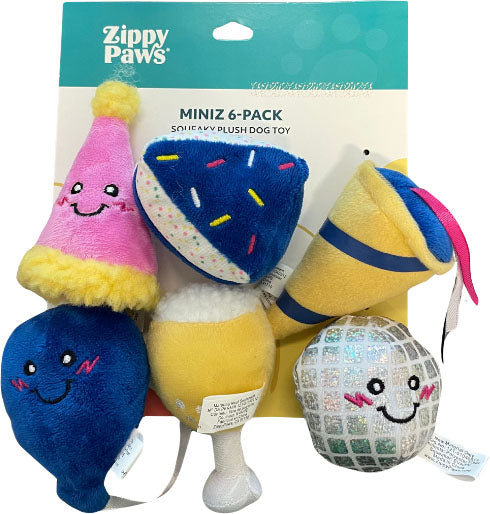 ZippyPaws Miniz Party Squeaky Dog Toy, Small (6 Pack)