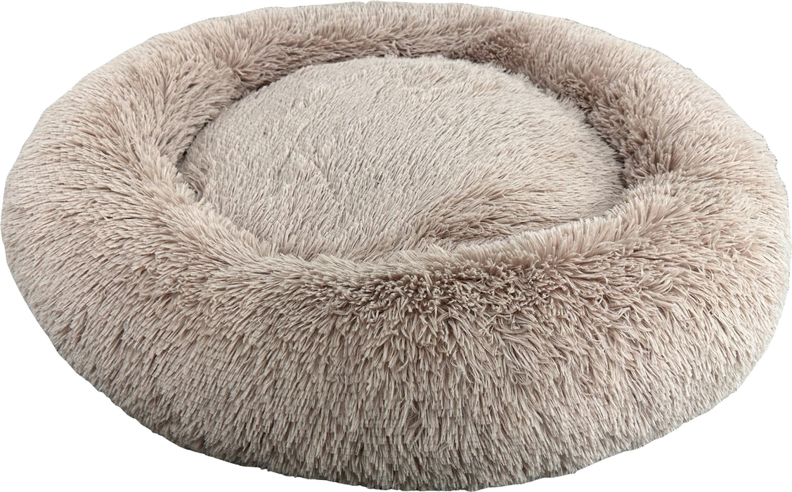Ethical Pet Sleep Zone Luxe Round Faux Fur Plush Pet Bed, Taupe, 39 inches