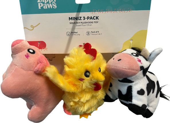ZippyPaws Miniz Barnyard Friends Squeaky Dog Toy, Small (3 Pack)