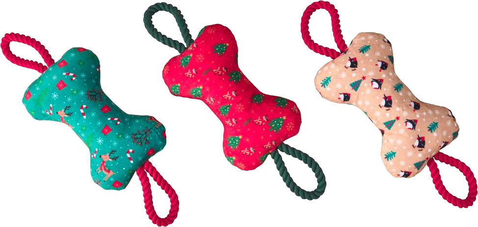 Ethical Pet Spot Holiday Bones with /Rope Dog Toy, Assorted, 14 inches
