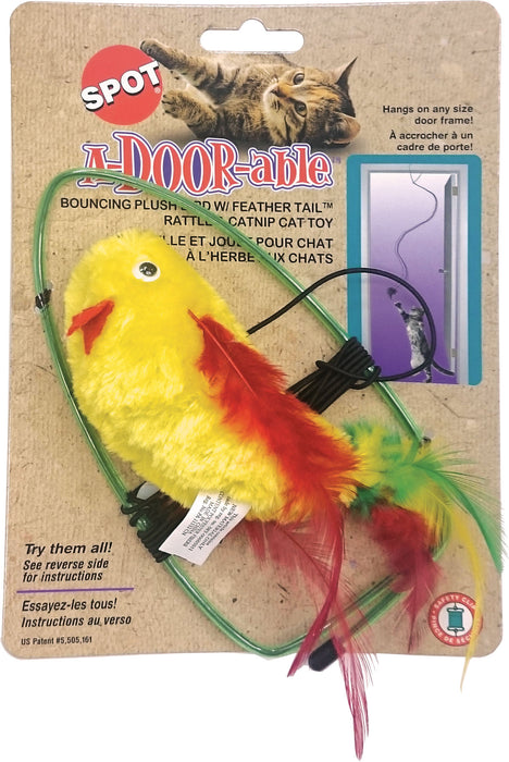 Spot Ethical Products A-Door-Able Bouncing Feather Bird with Catnip Interactive Cat Toy