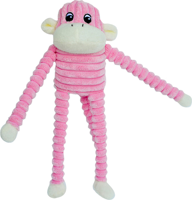 ZippyPaws Plush Spencer The Crinkle Monkey Squeaky Dog Toy, Pink (Small)