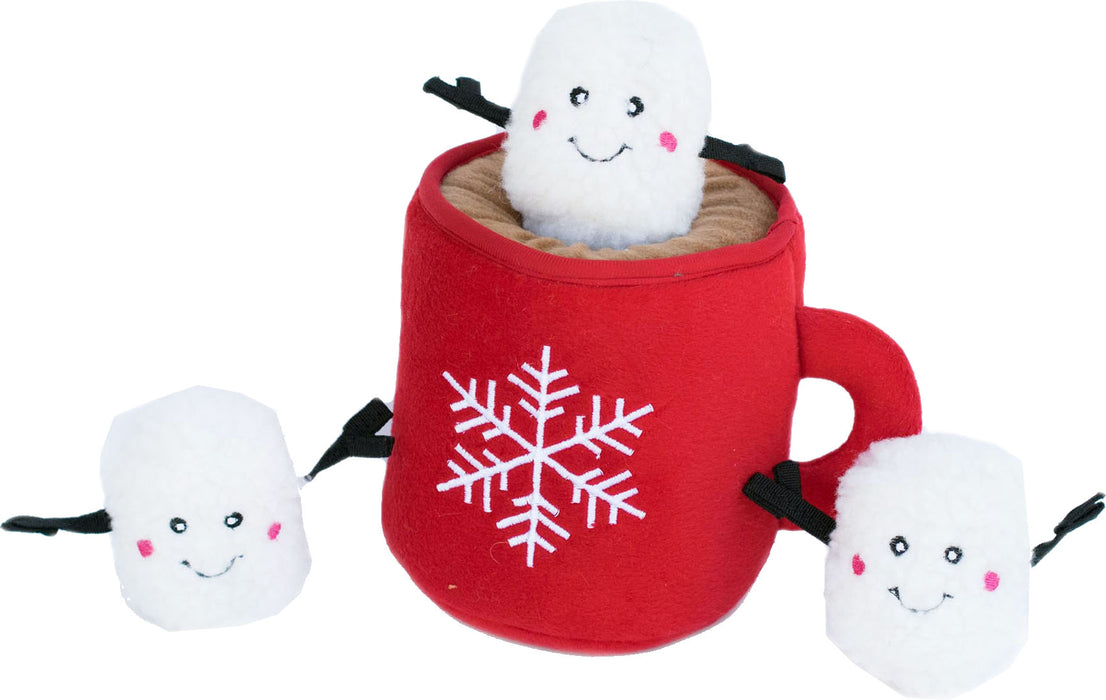 ZippyPaws Holiday Burrow Hot Cocoa Dog Toy, Red and White (Large)
