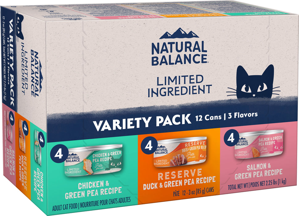 Natural Balance Limited Ingredient Wet Cat Food Variety Pack, Chicken, Duck & Salmon, 3 oz, 12-Pack