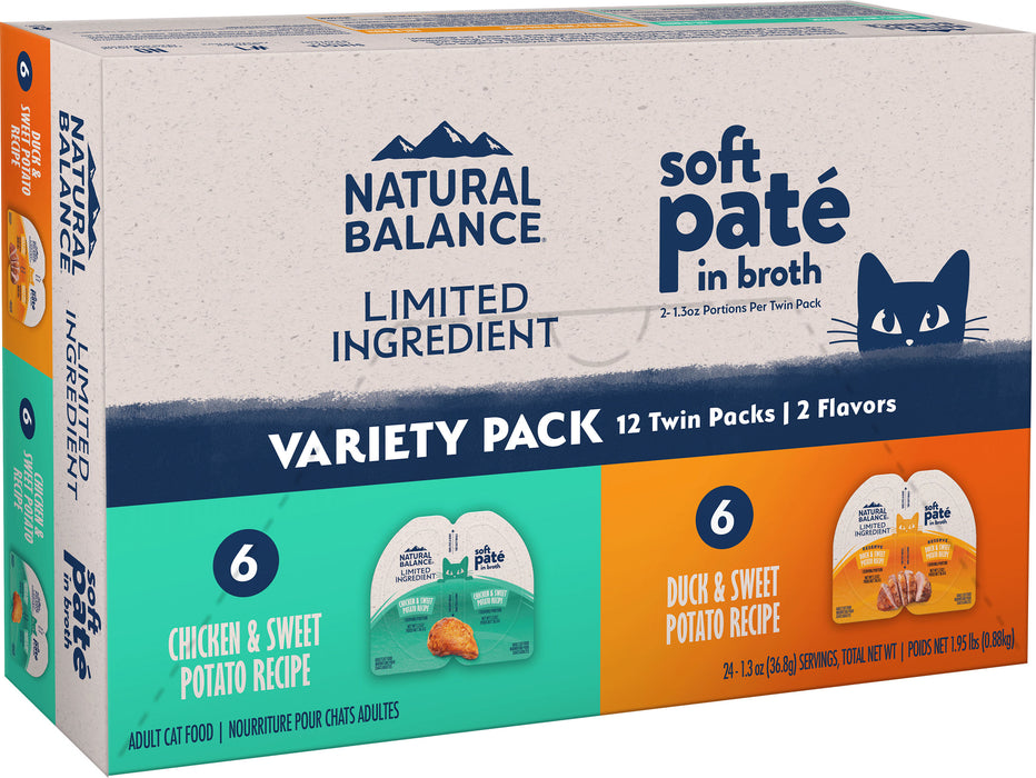 Natural Balance Limited Ingredient Split Cup Wet Cat Food Variety Pack, Chicken & Duck, 2.6 oz, 12-Pack