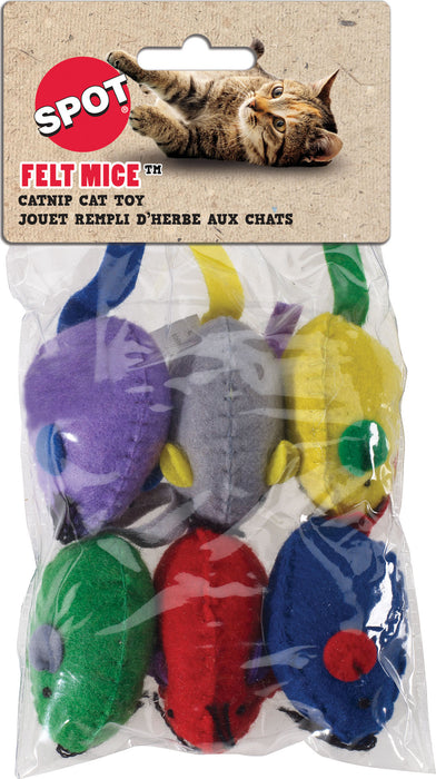 Spot Felt Mice with Catnip Toy, Assorted, 6 inches, 6-Pack