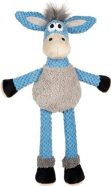 goDog Checkers Skinny Derby Donkey Squeaky Plush Dog Toy, Blue, Medium