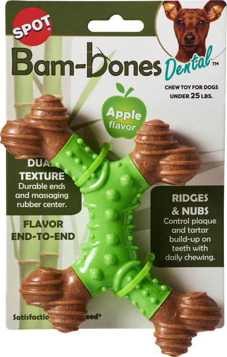 Ethical Pet Bam-Bone Dental X-Bone Dog Chew Toy, Apple, 6 inches
