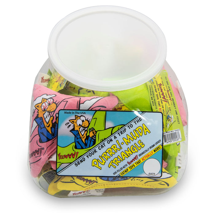 Yeowww! Purrr!-Muda Triangle Catnip Cat Toy Counter Display Jug 18ct