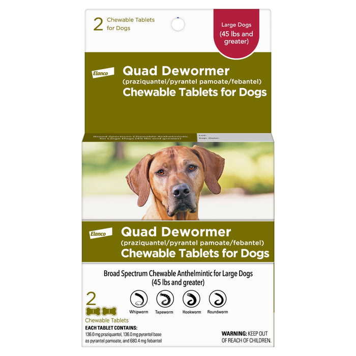 Elanco Chewable Quad Dewormer for Dogs 2 tablets LG Dogs (Over 45 lbs)