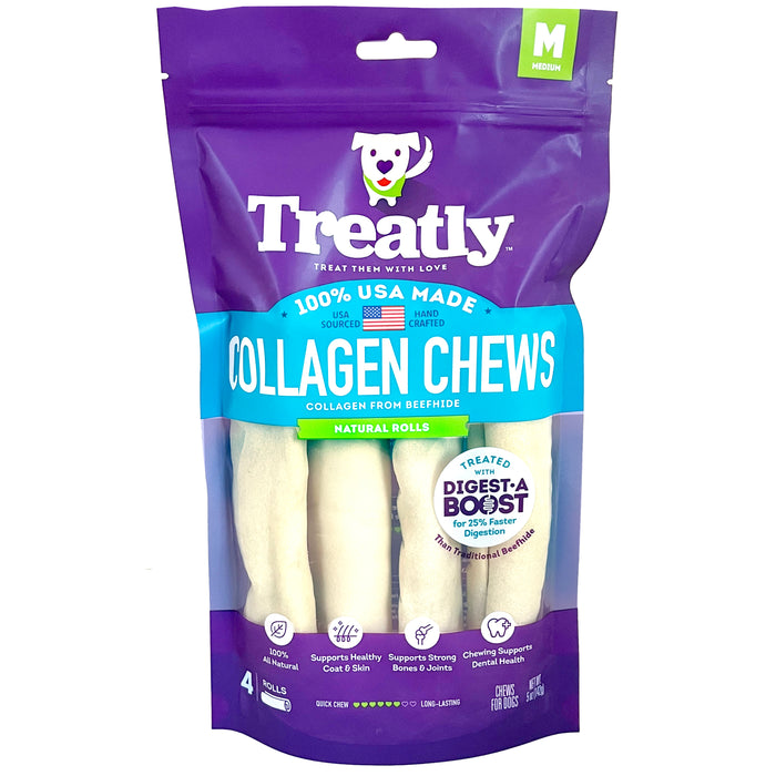 Treatly Collagen Chew Rolls Dog Treats Natural MD 4pk