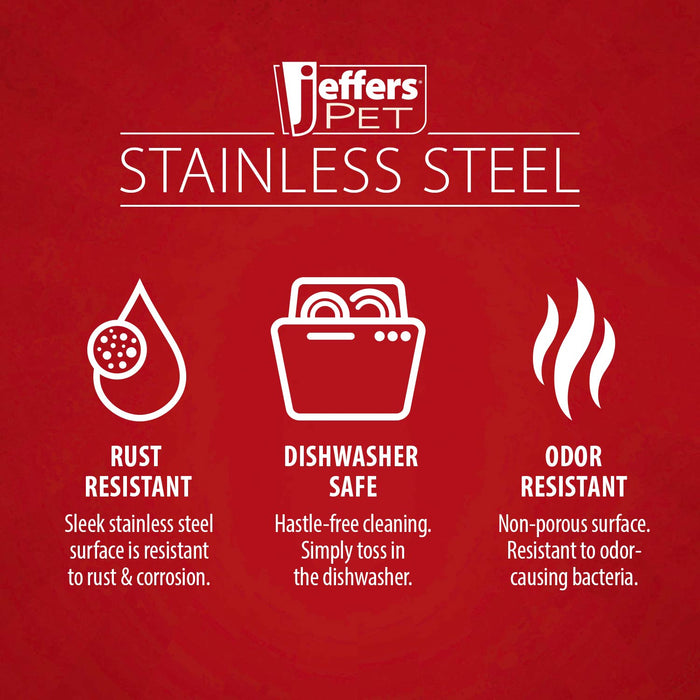 Jeffers Pet Embossed No-Tip Anti-Skid Stainless Steel Pet Bowls for Dogs, Cats, Puppies, Kittens – Rubber Base, Food & Water Feeding Dish for Home, Travel, Camping, Kennel