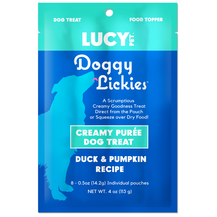 Lucy Pet Products Doggy Lickies Creamy Puree Dog Treat Duck & Pumpkin 4oz (Pack of 17)