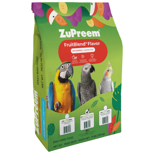 ZuPreem FruitBlend Bird Food Parrots & Conures - African Greys, Conures, Amazons, Cockatoos 17.5lb