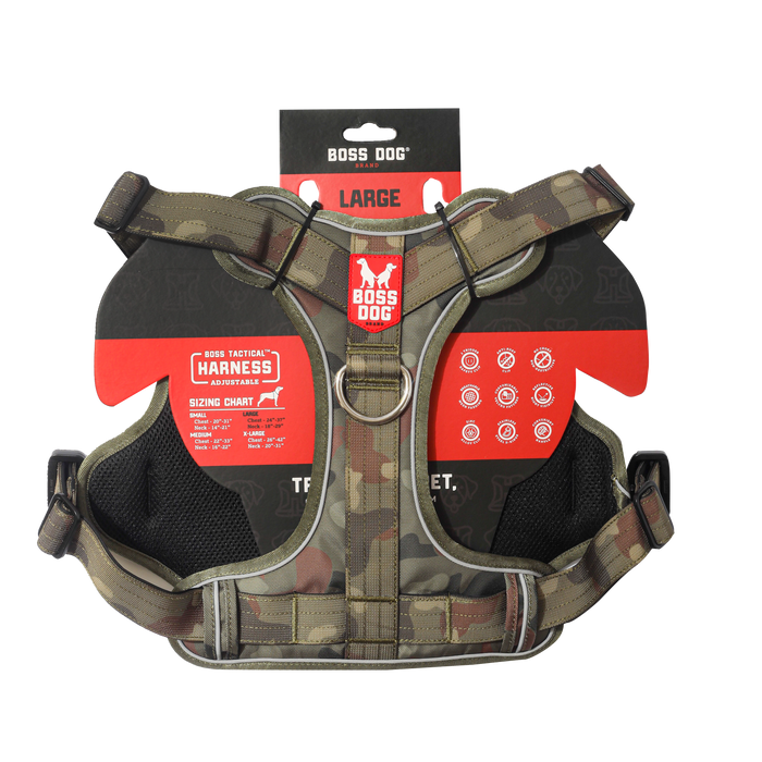 Boss Dog Tactical Dog Harness Green Camo LG